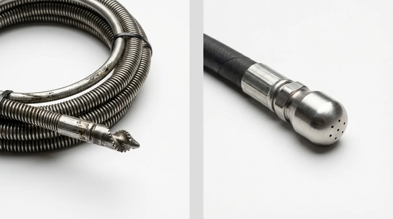 Drain snake cable and hydro jetting nozzle used for drain cleaning in Des Arc, AR