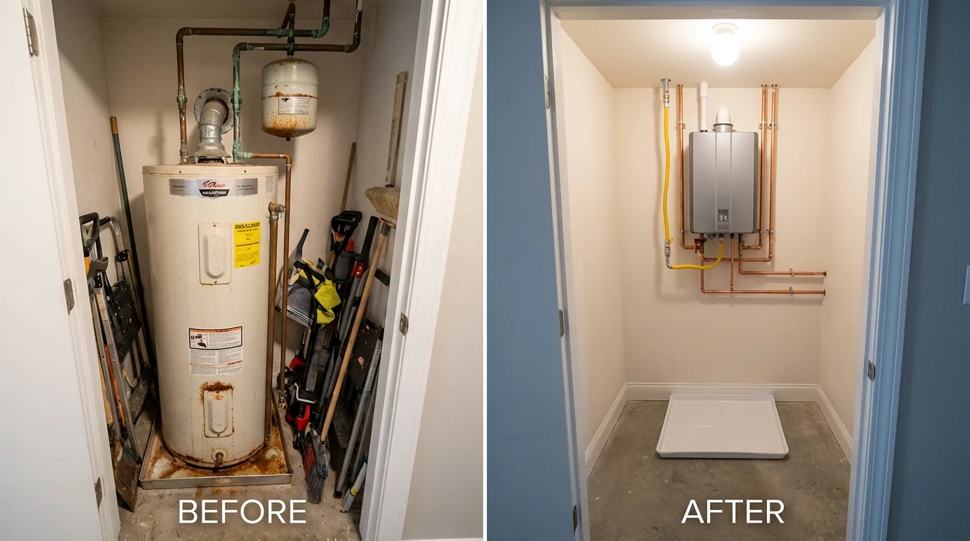 Tank water heater versus wall-mounted tankless unit comparison for Des Arc, AR homeowners